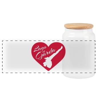 Lake Garda - The heart beats only for you - II - Panoramic Cookie Jar with Wooden Lid - white - Front