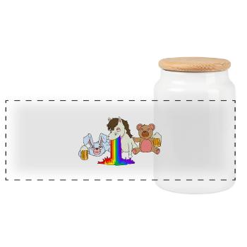 Rainbow horse bear bunny bachelor party beer - Panoramic Cookie Jar with Wooden Lid - white - Front
