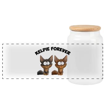 Kelpie Forever - Panoramic Cookie Jar with Wooden Lid - white - Front