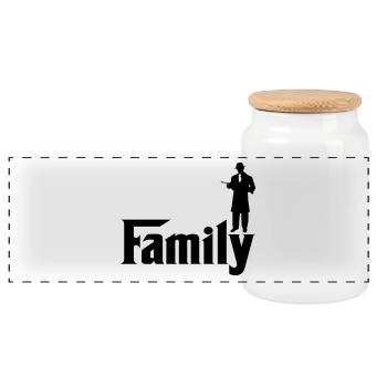 family - Panoramic Cookie Jar with Wooden Lid - white - Front