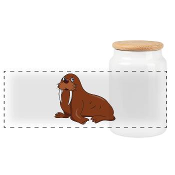 walrus - Panoramic Cookie Jar with Wooden Lid - white - Front