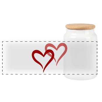 Double heart - Panoramic Cookie Jar with Wooden Lid - white - Front