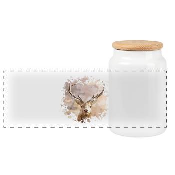 deer - Panoramic Cookie Jar with Wooden Lid - white - Front