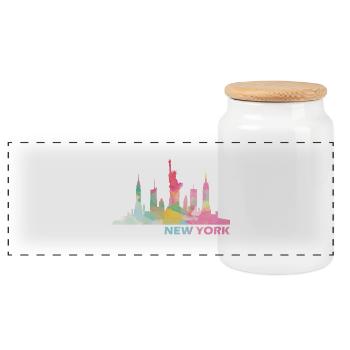 new York - Panoramic Cookie Jar with Wooden Lid - white - Front