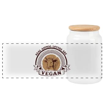 Vegan vegetarian animal welfare gift idea - Panoramic Cookie Jar with Wooden Lid - white - Front