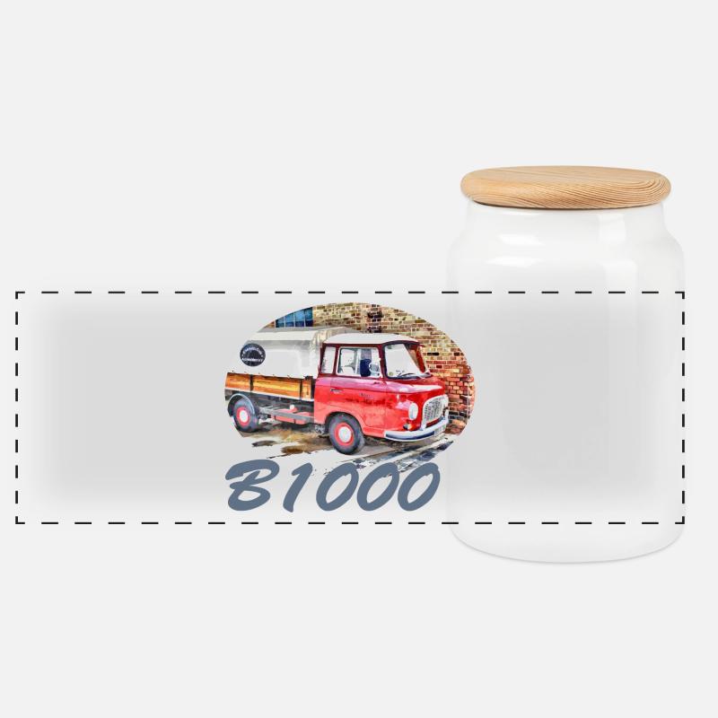 B1000 Pritsche Barkas - Panorama Keksdose mit Holzdeckel - Weiß