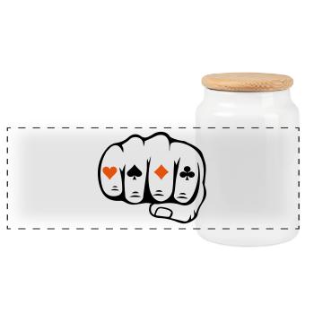 Playing cards - Panoramic Cookie Jar with Wooden Lid - white - Front