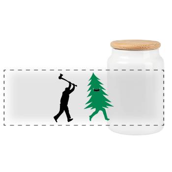 Funny Christmas tree is chased by Lumberjack - Panoramic Cookie Jar with Wooden Lid - white - Front
