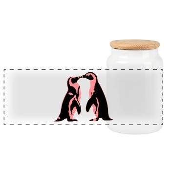 Penguins in love - Panoramic Cookie Jar with Wooden Lid - white - Front
