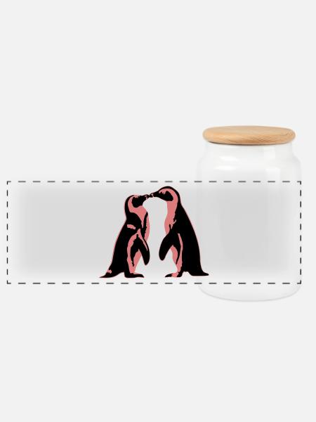 Verliebte Pinguine - Panorama Keksdose mit Holzdeckel - Weiß