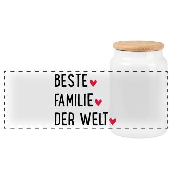 BESTE FAMILIE - Panorama Keksdose mit Holzdeckel - Weiß - Vorne