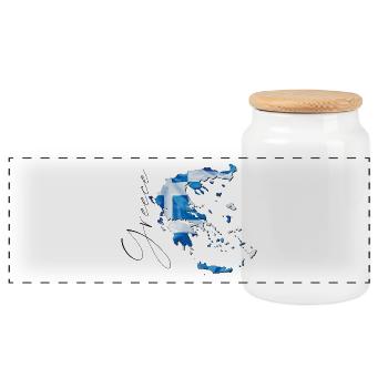 Greece Flag in Greece Map EN - Panoramic Cookie Jar with Wooden Lid - white - Front