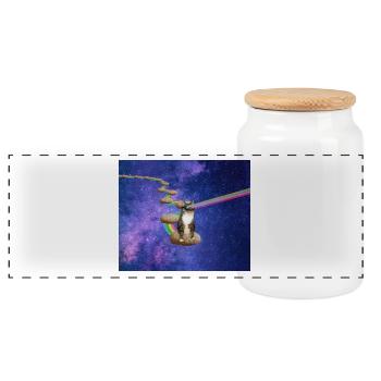 Mignon chat tigré dans l’espace - Boîte à biscuits avec couvercle en bois - blanc - Devant