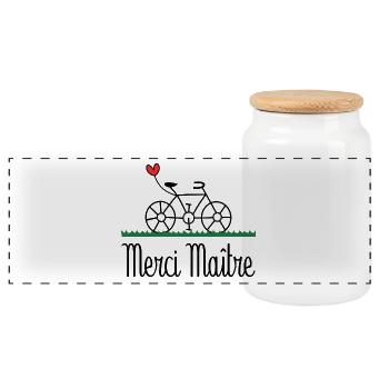 MERCI. MERCI MAÎTRE. VELO. CADEAU MAÎTRE. VACANCES - Boîte à biscuits avec couvercle en bois - blanc - Devant