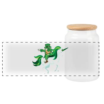 St. Patrick's unicorn dab leprechaun gift funny - Panoramic Cookie Jar with Wooden Lid - white - Front