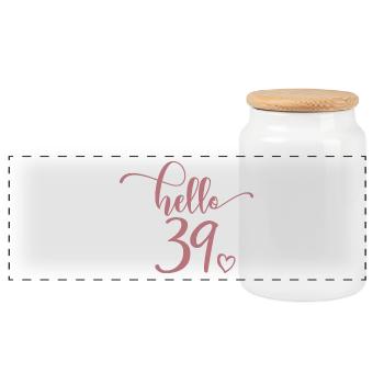 Hello 39 - Süßes Geschenk zum 39. Geburtstag für Frauen - Panorama Keksdose mit Holzdeckel - Weiß - Vorne