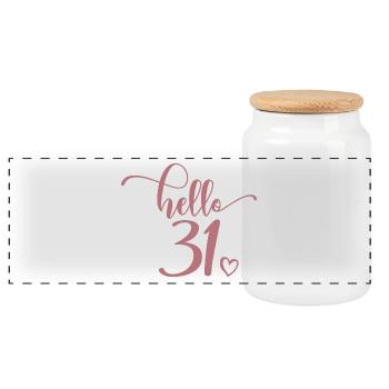 Hello 31 - Süßes Geschenk zum 31. Geburtstag für Frauen - Panorama Keksdose mit Holzdeckel - Weiß - Vorne