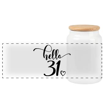 Hello 31 - Süßes Geschenk zum 31. Geburtstag für Frauen - Panorama Keksdose mit Holzdeckel - Weiß - Vorne