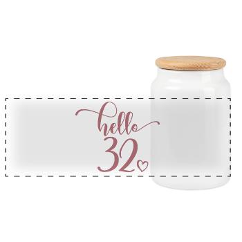 Hello 32 - Cute 32nd Birthday Gift For Women - Panoramic Cookie Jar with Wooden Lid - white - Front
