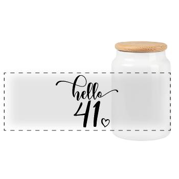 Hello 41 - Cute 41st Birthday Gift For Women - Panoramic Cookie Jar with Wooden Lid - white - Front
