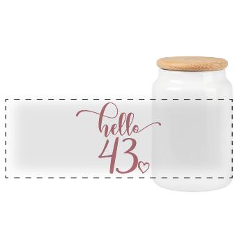 Hello 43 - Süßes Geschenk zum 43. Geburtstag für Frauen - Panorama Keksdose mit Holzdeckel - Weiß - Vorne