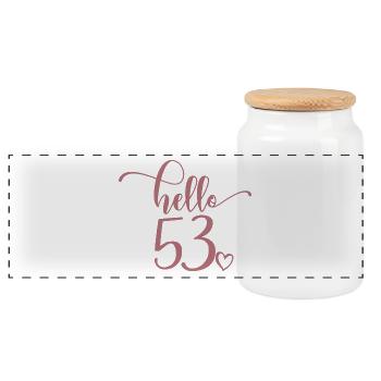 Hello 53 - Cute 53rd Birthday Gift For Women - Panoramic Cookie Jar with Wooden Lid - white - Front