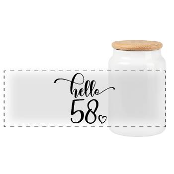 Hello 58 - Süßes Geschenk zum 58. Geburtstag für Frauen - Panorama Keksdose mit Holzdeckel - Weiß - Vorne