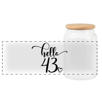 Hello 43 - Süßes Geschenk zum 43. Geburtstag für Frauen - Panorama Keksdose mit Holzdeckel - Weiß - Vorne