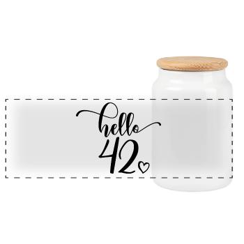 Hello 42 - Cute 42nd Birthday Gift For Women - Panoramic Cookie Jar with Wooden Lid - white - Front
