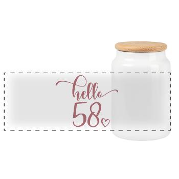 Hello 58 - Süßes Geschenk zum 58. Geburtstag für Frauen - Panorama Keksdose mit Holzdeckel - Weiß - Vorne