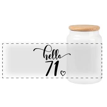 Hallo 71 - Süßes Geschenk zum 71. Geburtstag, 71 Jahre alt - Panorama Keksdose mit Holzdeckel - Weiß - Vorne