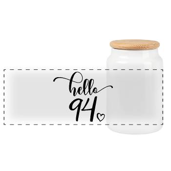 Hello 94 - Cute 94th Birthday Gift, 94 Years Old - Panoramic Cookie Jar with Wooden Lid - white - Front