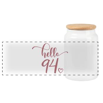 Hello 94 - Cute 94th Birthday Gift, 94 Years Old - Panoramic Cookie Jar with Wooden Lid - white - Front