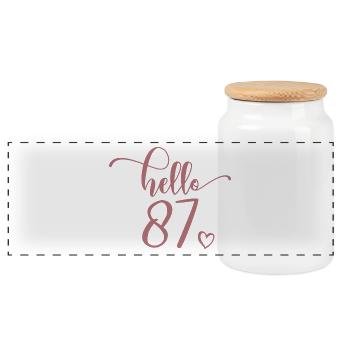 Hello 87th - Cute 87th Birthday Gift For Women - Panoramic Cookie Jar with Wooden Lid - white - Front