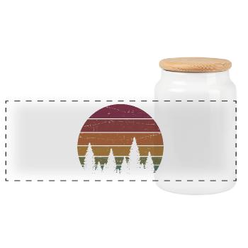 Retro Forest Mountains Hiking Adventure Outdoor - Panoramic Cookie Jar with Wooden Lid - white - Front
