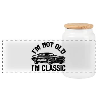 Ich bin nicht alt Ich bin Classic Oldtimer Geburtstagsgeschenk - Panorama Keksdose mit Holzdeckel - Weiß - Vorne