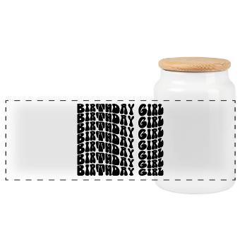 Birthday Girl - Groovy Retro Vintage - Birthday - Panoramic Cookie Jar with Wooden Lid - white - Front