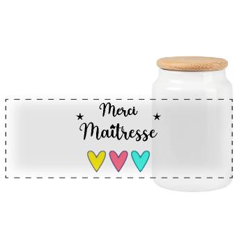 MERCI. MERCI MAÎTRESSE. CADEAU MAÎTRESSE. VACANCES - Boîte à biscuits avec couvercle en bois - blanc - Devant