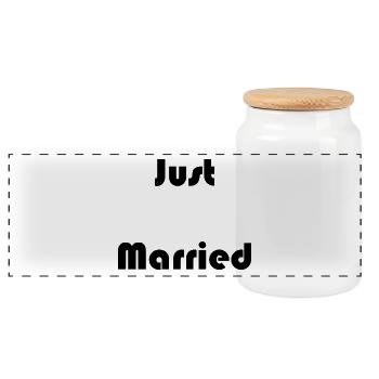 JUST MARRIED. Bachelorette party. VALENTINE'S DAY. COUPLE. HEART - Panoramic Cookie Jar with Wooden Lid - white - Front