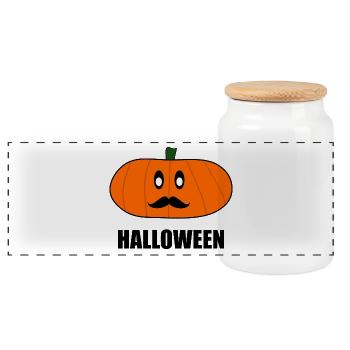 HALLOWEEN. PUMPKIN. HALLOWEEN PUMPKIN - Panoramic Cookie Jar with Wooden Lid - white - Front