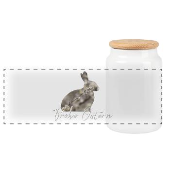 Happy Easter Bunny - Panoramic Cookie Jar with Wooden Lid - white - Front