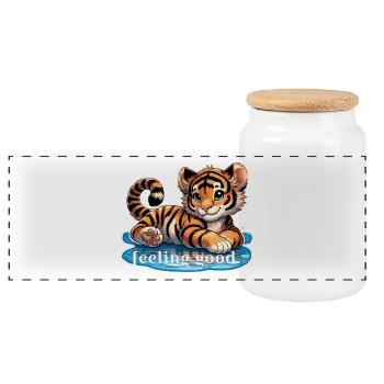 Tiger baby who feels good - Panoramic Cookie Jar with Wooden Lid - white - Front