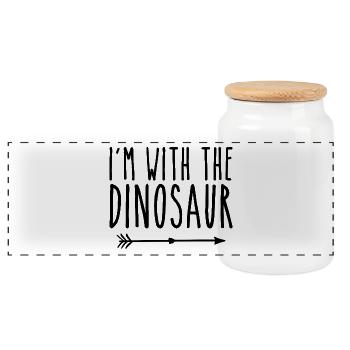 Ich bin mit dem Dinosaurier Erwachsene Kinder Männer Frauen Kostüm - Panorama Keksdose mit Holzdeckel - Weiß - Vorne