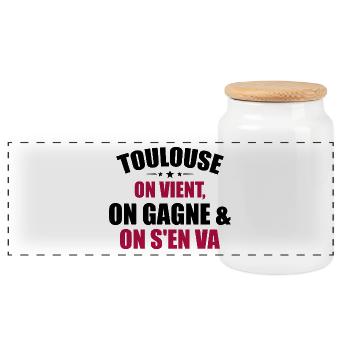 Rugby Toulouse Humour Gift Supporter - Panoramic Cookie Jar with Wooden Lid - white - Front