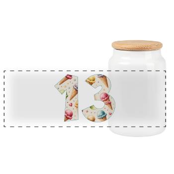CREAM NUMBER 13 YEARS CREAM 13TH BIRTHDAY - Panoramic Cookie Jar with Wooden Lid - white - Front