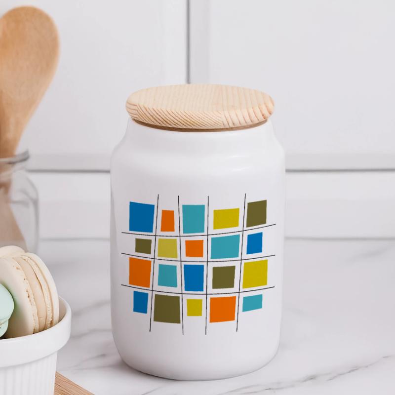 Colored patchwork by Cean Panoramic Cookie Jar with Wooden Lid