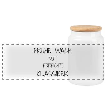 Statement-Design – Ironie trifft Alltag - Panorama Keksdose mit Holzdeckel - Weiß - Vorne