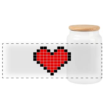Pixel-Art-Herz - Panorama Keksdose mit Holzdeckel - Weiß - Vorne