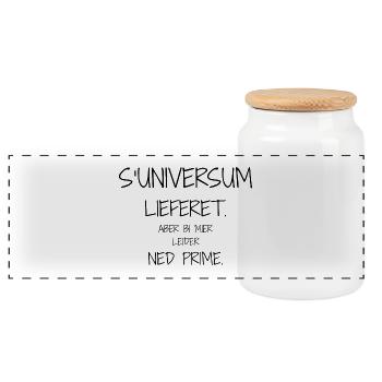 Statement Design – Irony Meets Spirituality - Panoramic Cookie Jar with Wooden Lid - white - Front