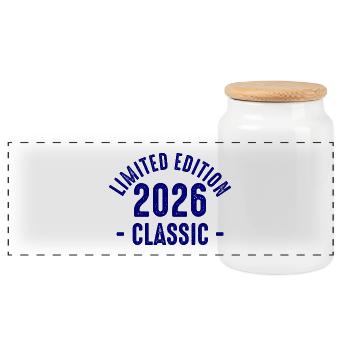 Limitierte 2026 Classic Typo - Panorama Keksdose mit Holzdeckel - Weiß - Vorne